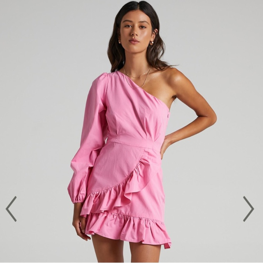 Showpo One Shoulder Dress In Bubblegum Pink